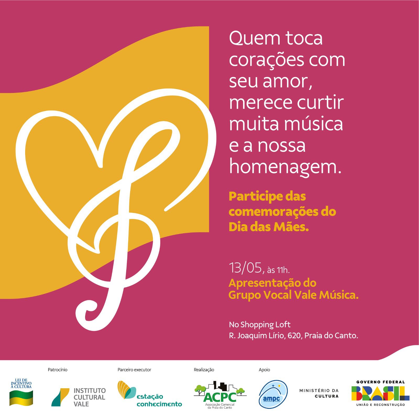 Grupo Vocal Vale Música é atração da festa do Dia das Mães da Praia do Canto