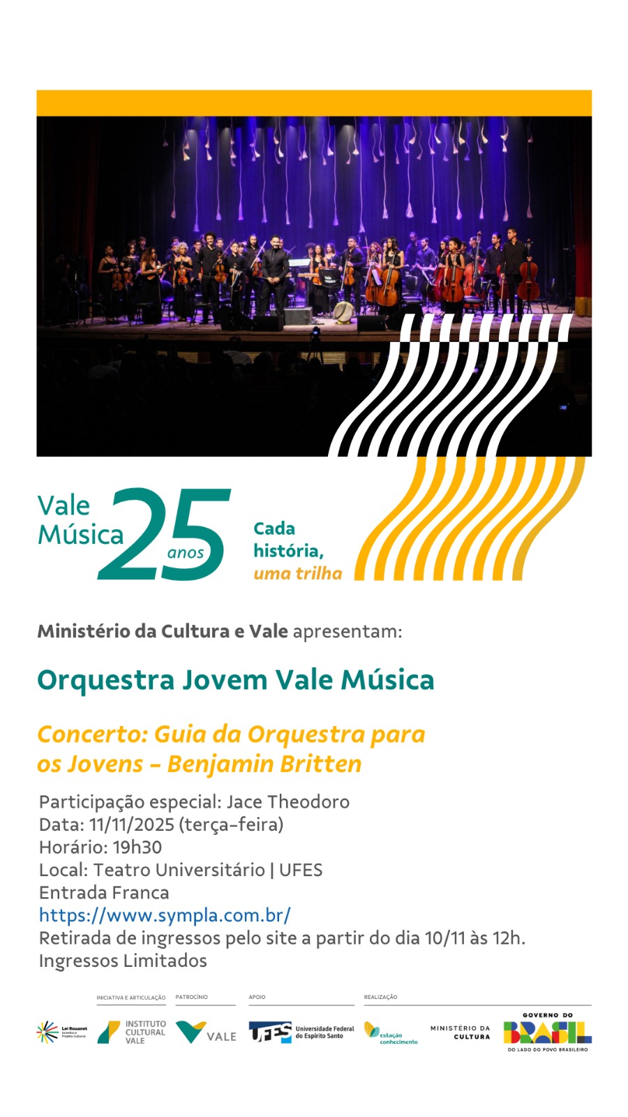 Concerto da Orquestra Jovem Vale Música percorre diferentes estilos da música clássica